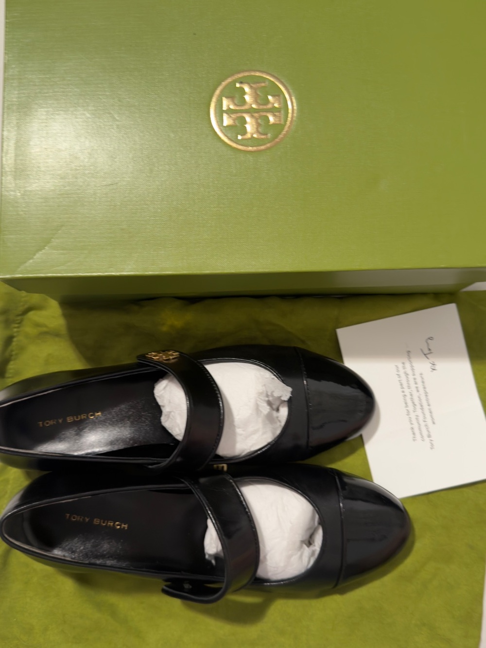Tory Burch Black Patent Mary Jane Loafers with Logo Strap